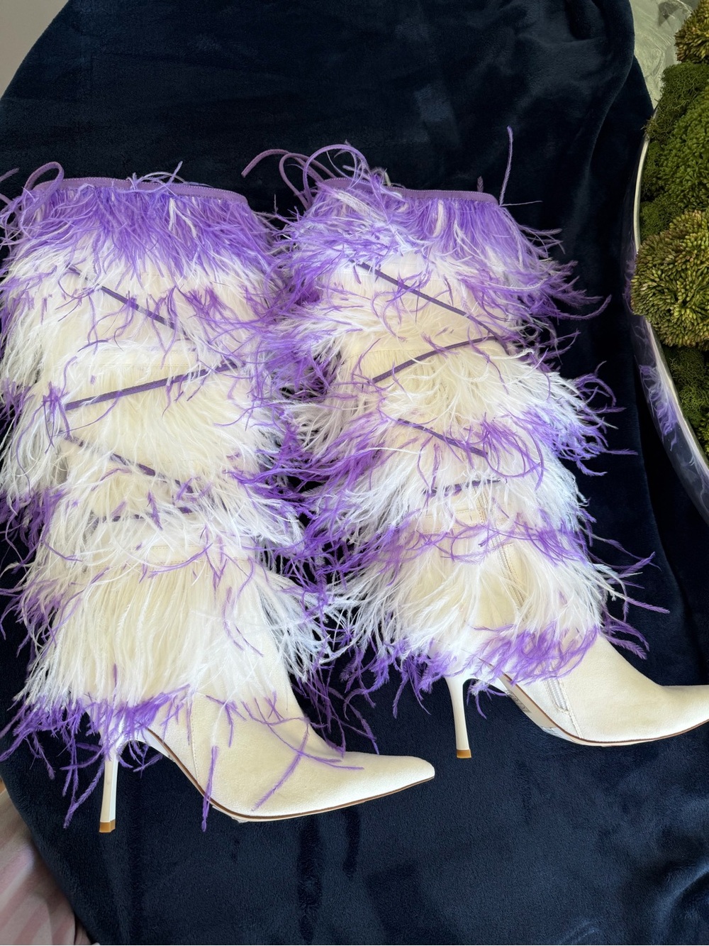Women's Feathered Purple-Accent Ankle Booties